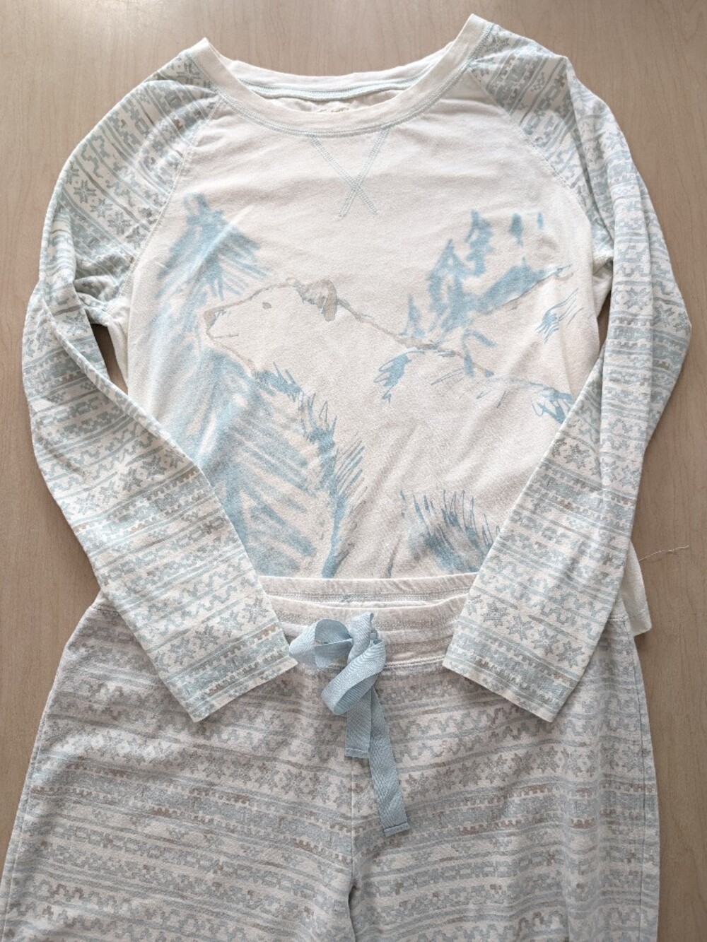 Eddie Bauer Women's White & Blue Polar Snowflake Bear Cotton Pajama Set Medium